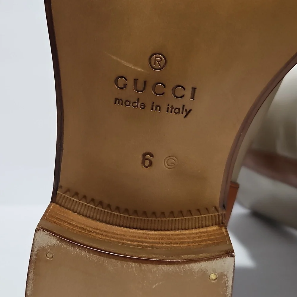 Gucci Women's Unisex Leather Mid-Calf Boot Beige/Tan 8 Shoe Horn Dust Bag Box - Picture 9 of 15